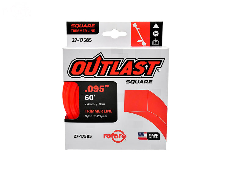 ROTARY # 17585 TRIMMER LINE .095 X 60' OUTLAST SQUARE RED